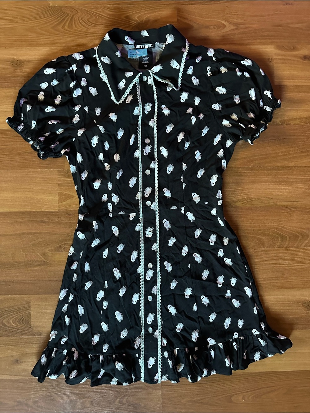 Hot Topic Black Midi Dress with White Ghost Print Halloween 👻